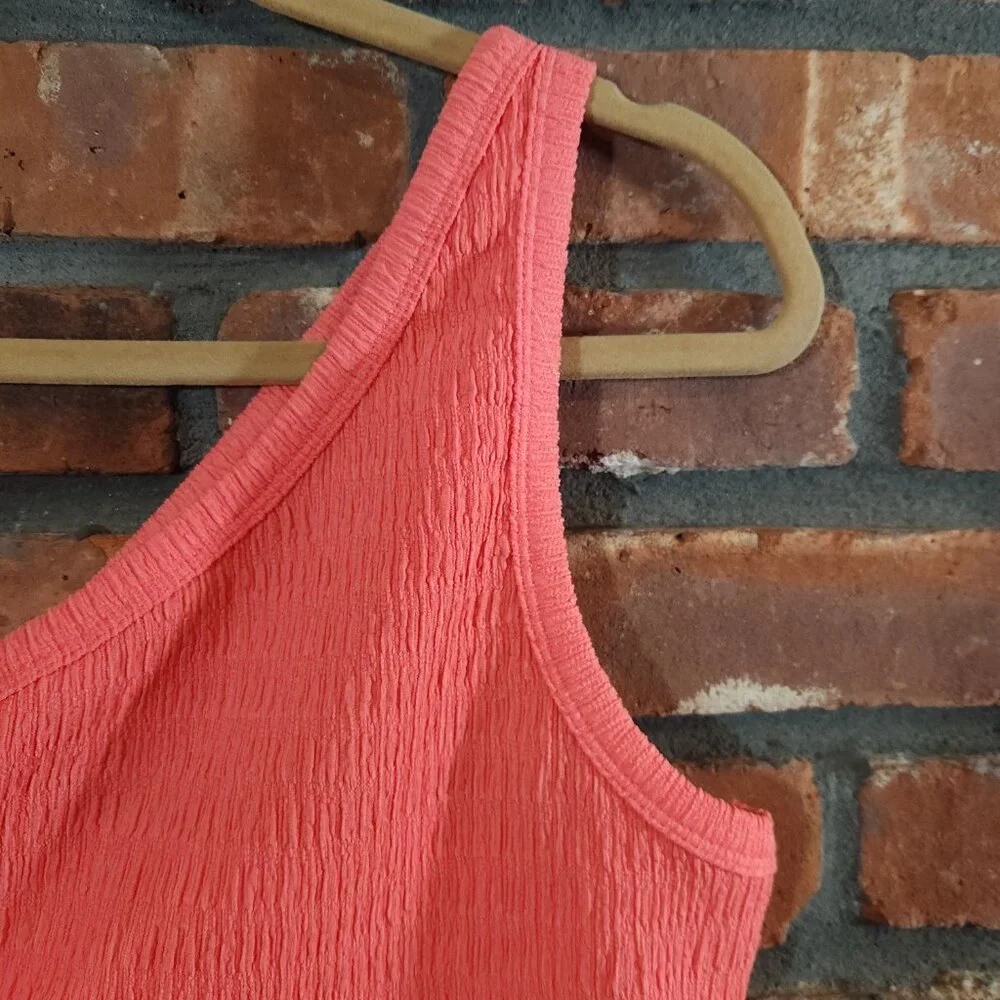 American Eagle Textured One-shoulder Crop Top in Coral Summer Women's L NWT - Picture 4 of 6